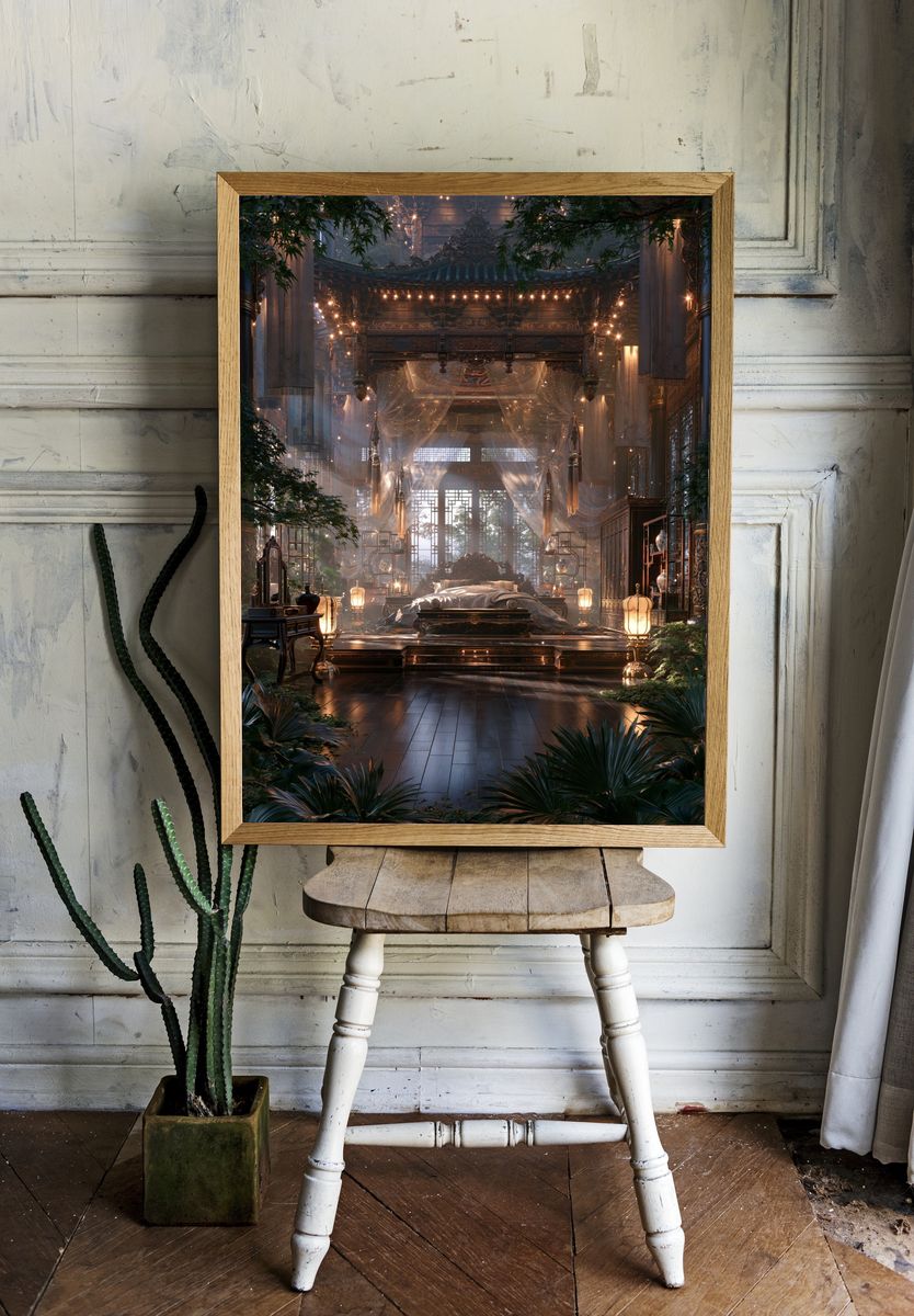 Ornate Oriental Bedroom Interior Print. room preview