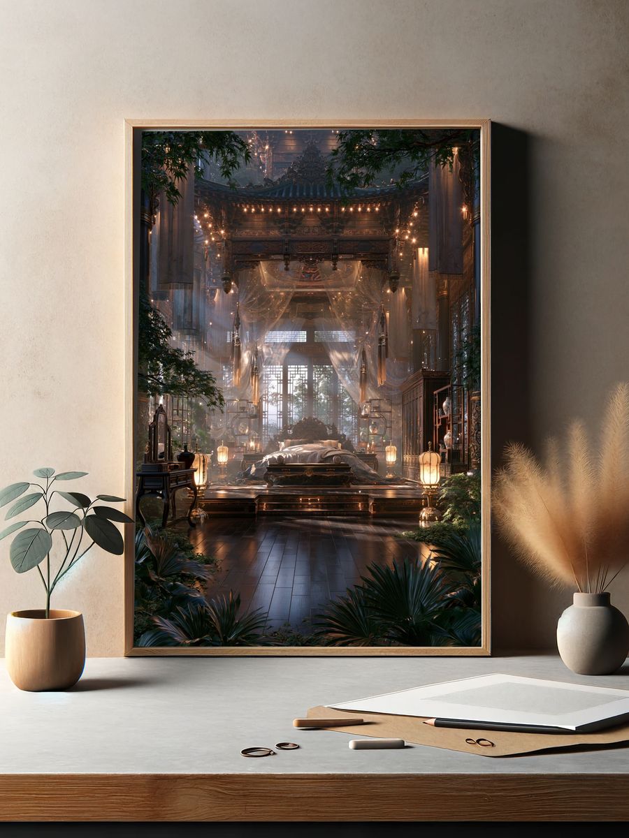 Ornate Oriental Bedroom Interior Print. — room view 2