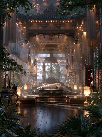 Ornate Oriental Bedroom Interior Print. poster