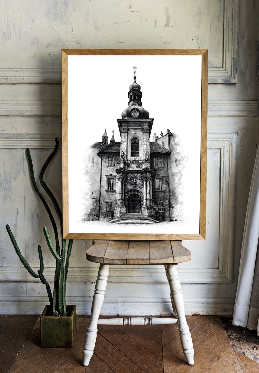 Historic Church Architecture — Line-Art Print. room preview