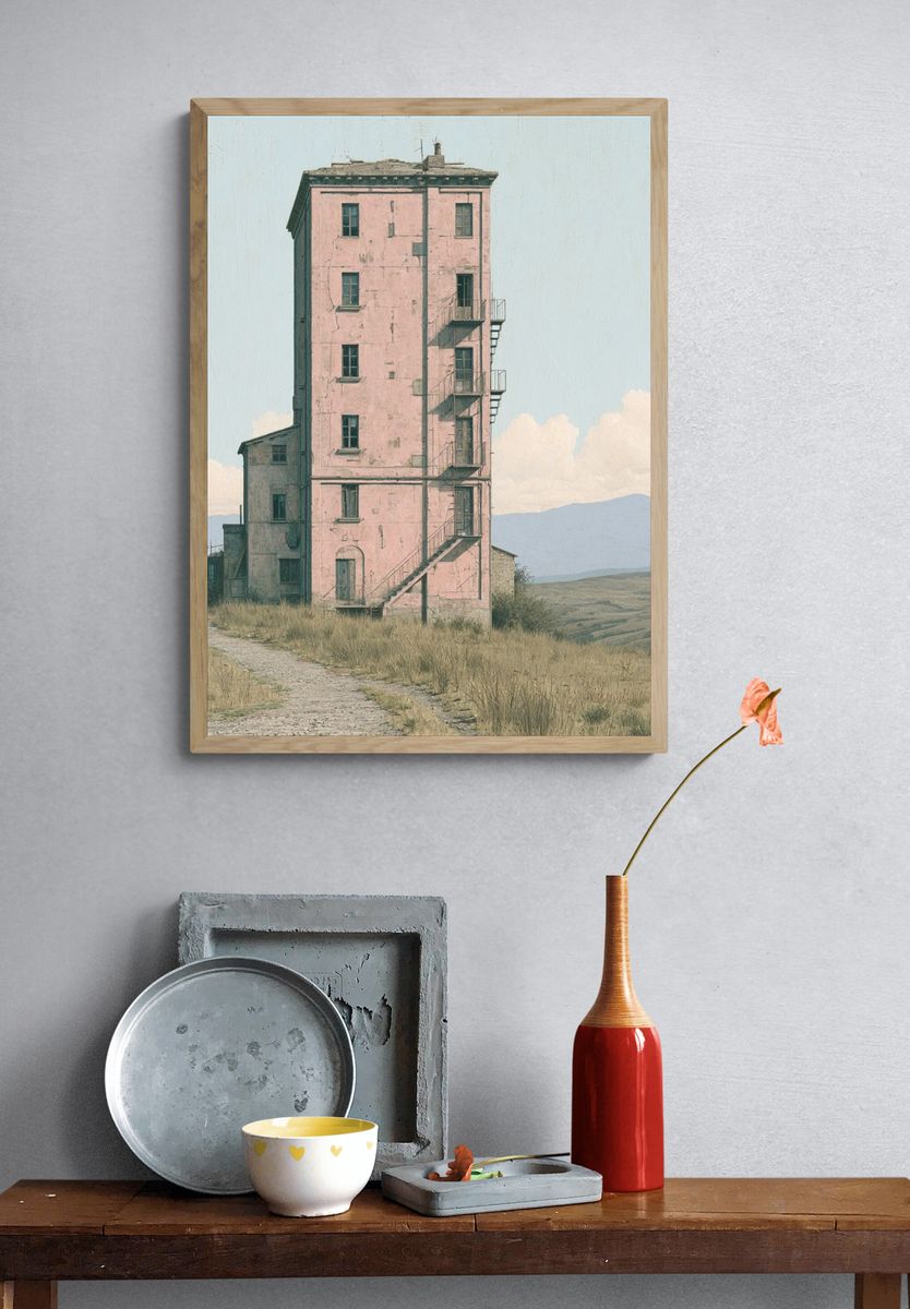 Pink Tower House Landscape Print. — room view 3