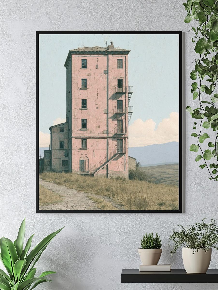 Pink Tower House Landscape Print. — room view 4