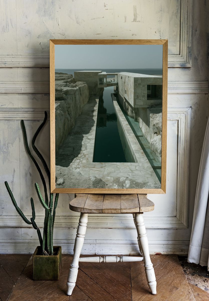 Cliffside Minimalist Architecture Poster. — room view 1
