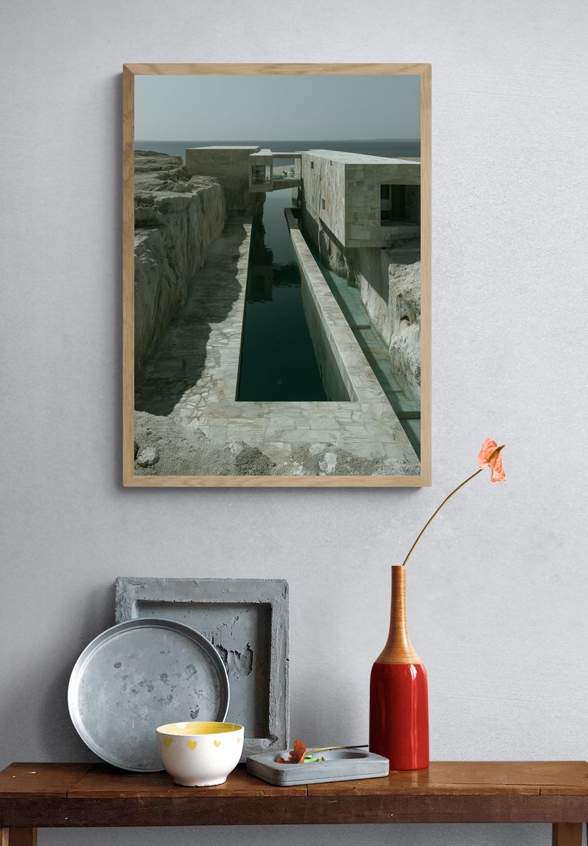 Cliffside Minimalist Architecture Poster. — room view 3