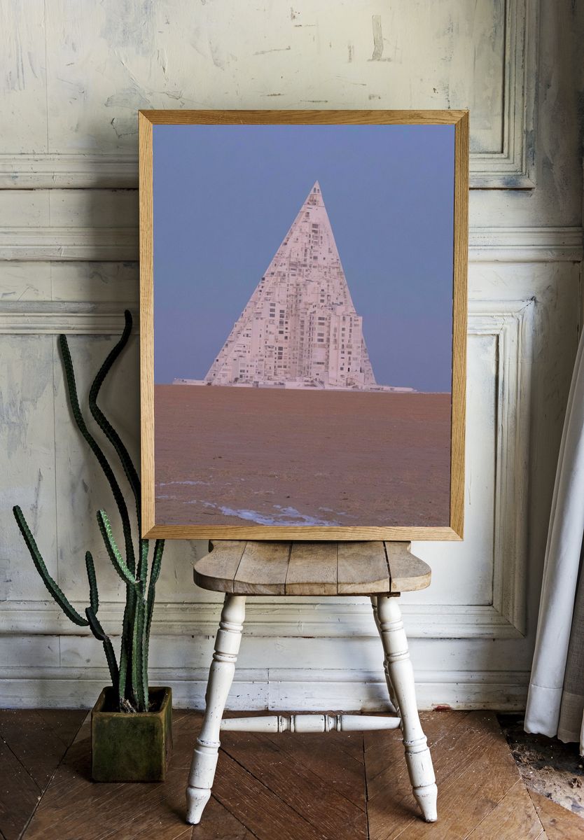 Desert Pyramid Cityscape Print. — room view 1