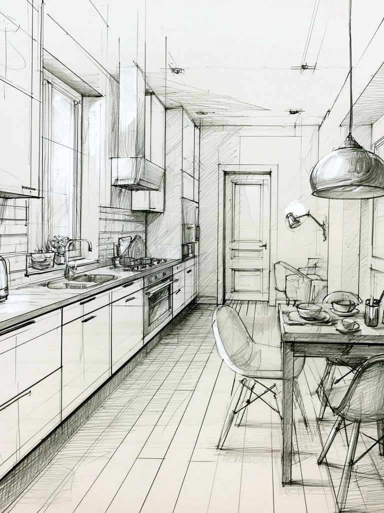 Modern Kitchen Sketch Poster. poster detail