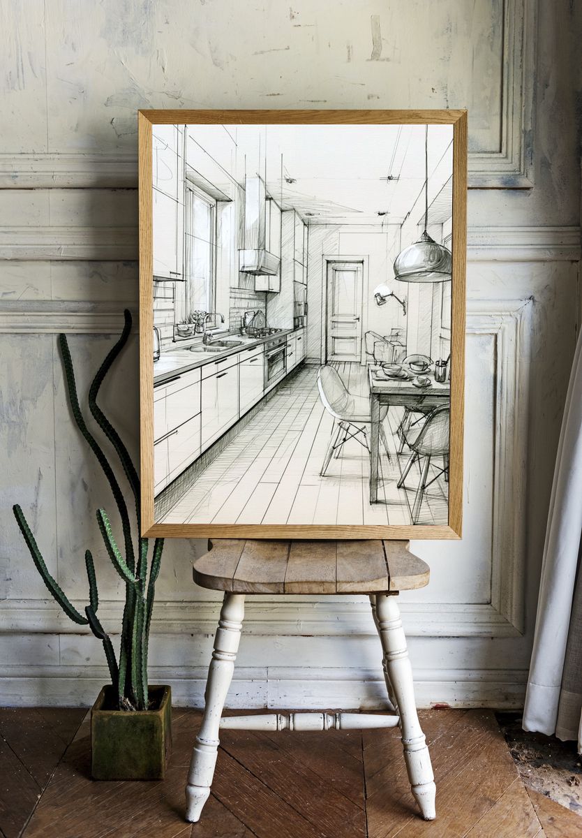 Modern Kitchen Sketch Poster. — room view 1