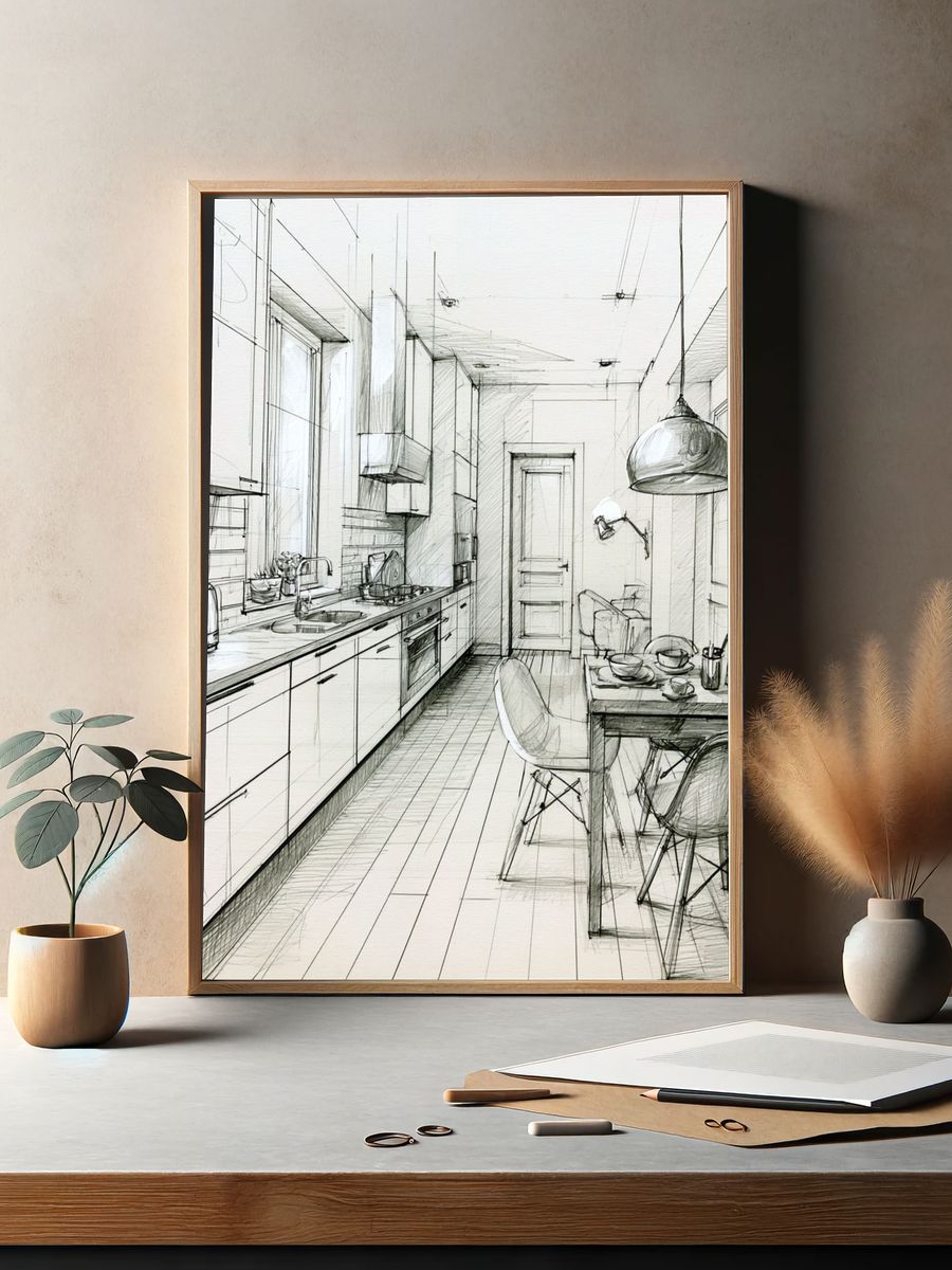 Modern Kitchen Sketch Poster. — room view 2