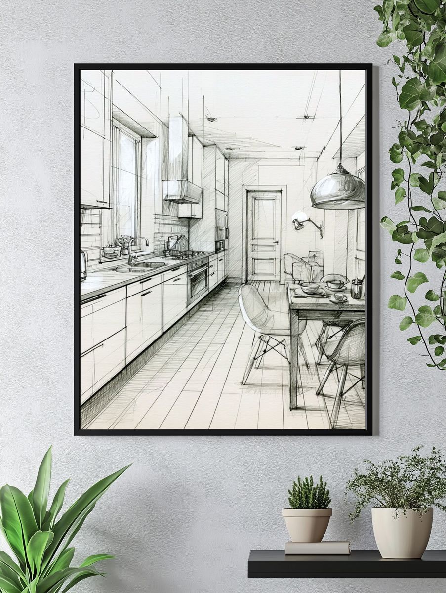 Modern Kitchen Sketch Poster. — room view 4