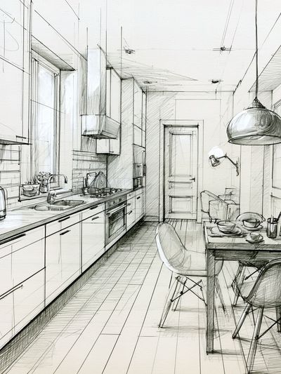 Modern Kitchen Sketch Poster. poster
