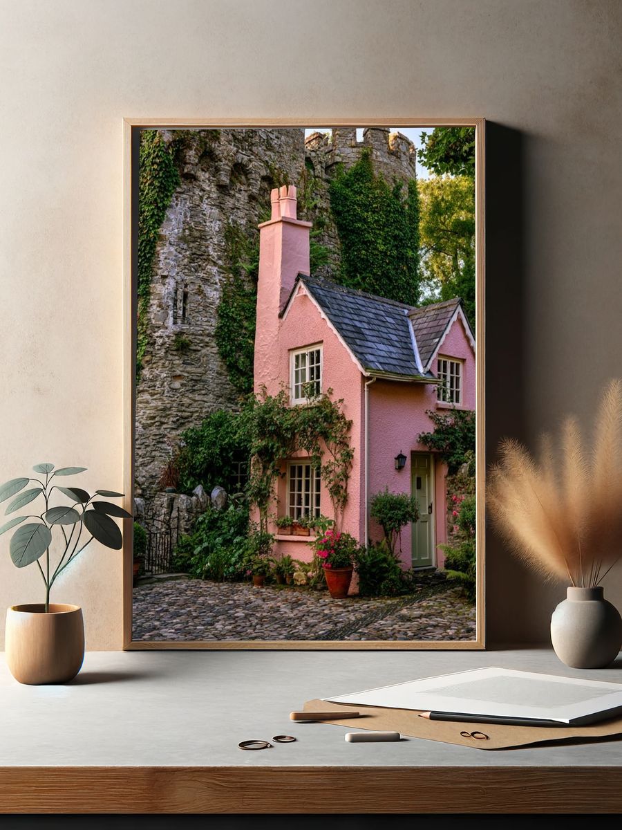 Pink Cottage by the Castle Poster. — room view 2