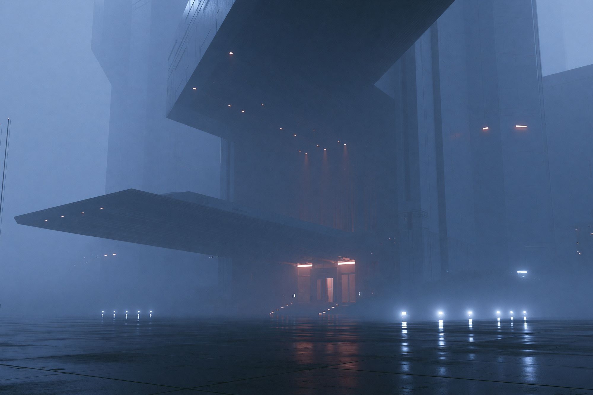 Foggy Futuristic Architecture Poster. poster detail