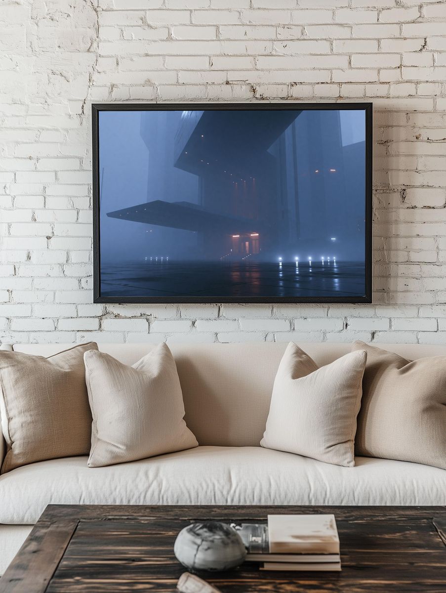 Foggy Futuristic Architecture Poster. — room view 1