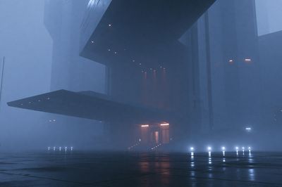 Foggy Futuristic Architecture Poster. poster