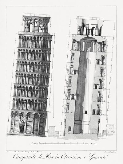 Pisa bell tower, aesthetic print.