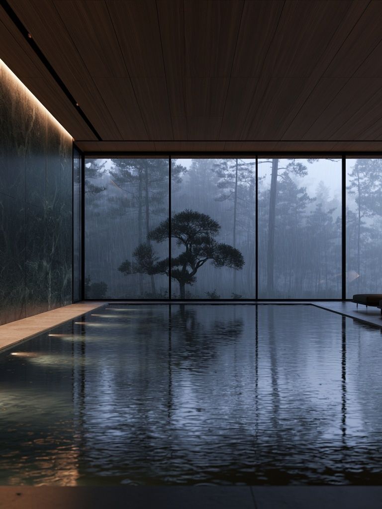 Rainy Zen Pool Interior Print. poster — architecture art