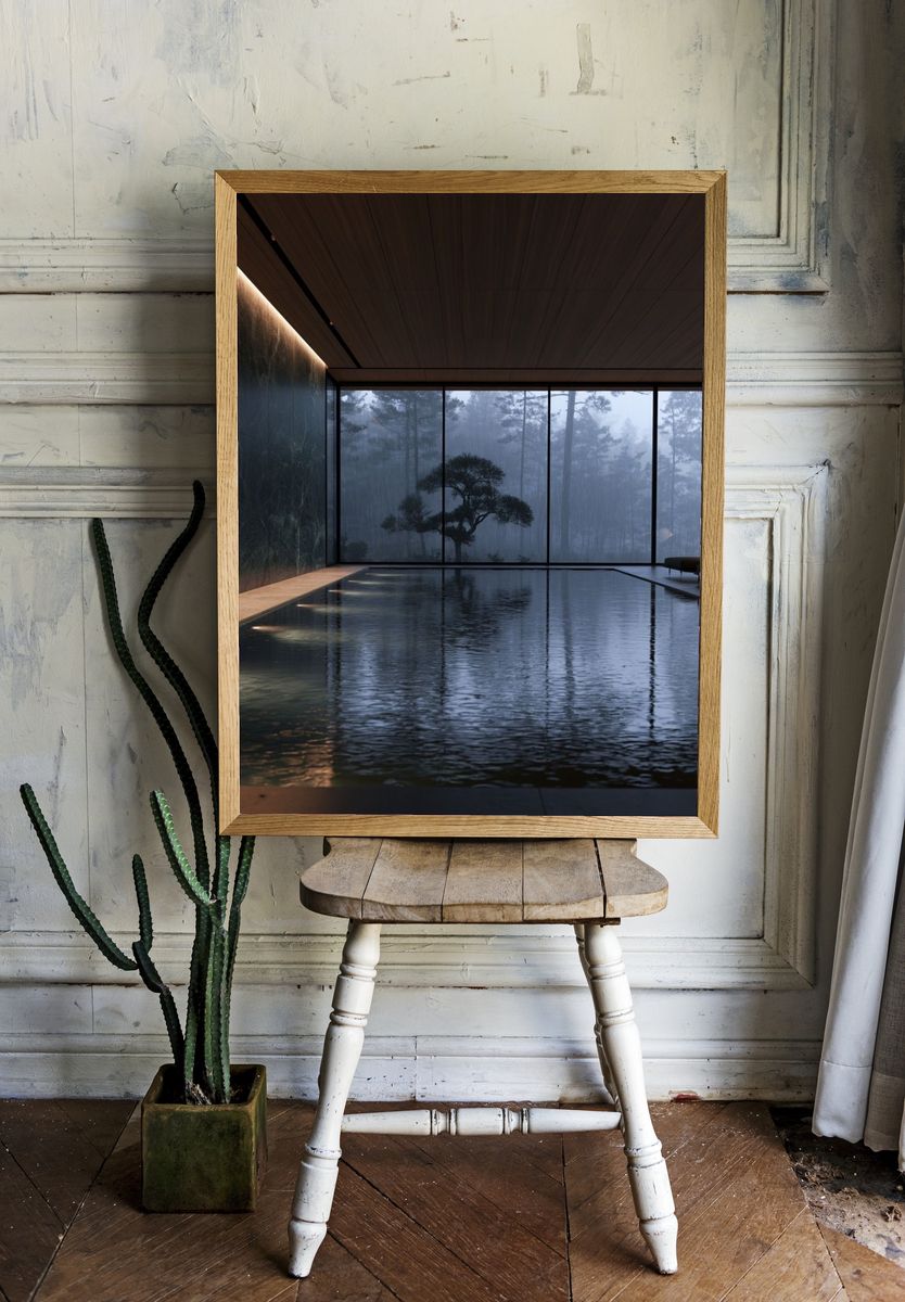 Rainy Zen Pool Interior Print. room preview