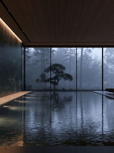 Rainy Zen Pool Interior Print.