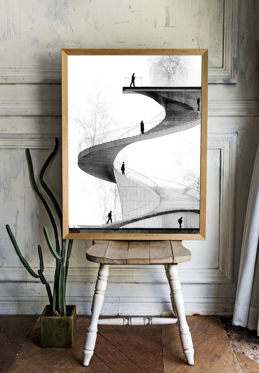 Spiral Staircase Architecture Print. — room view 1