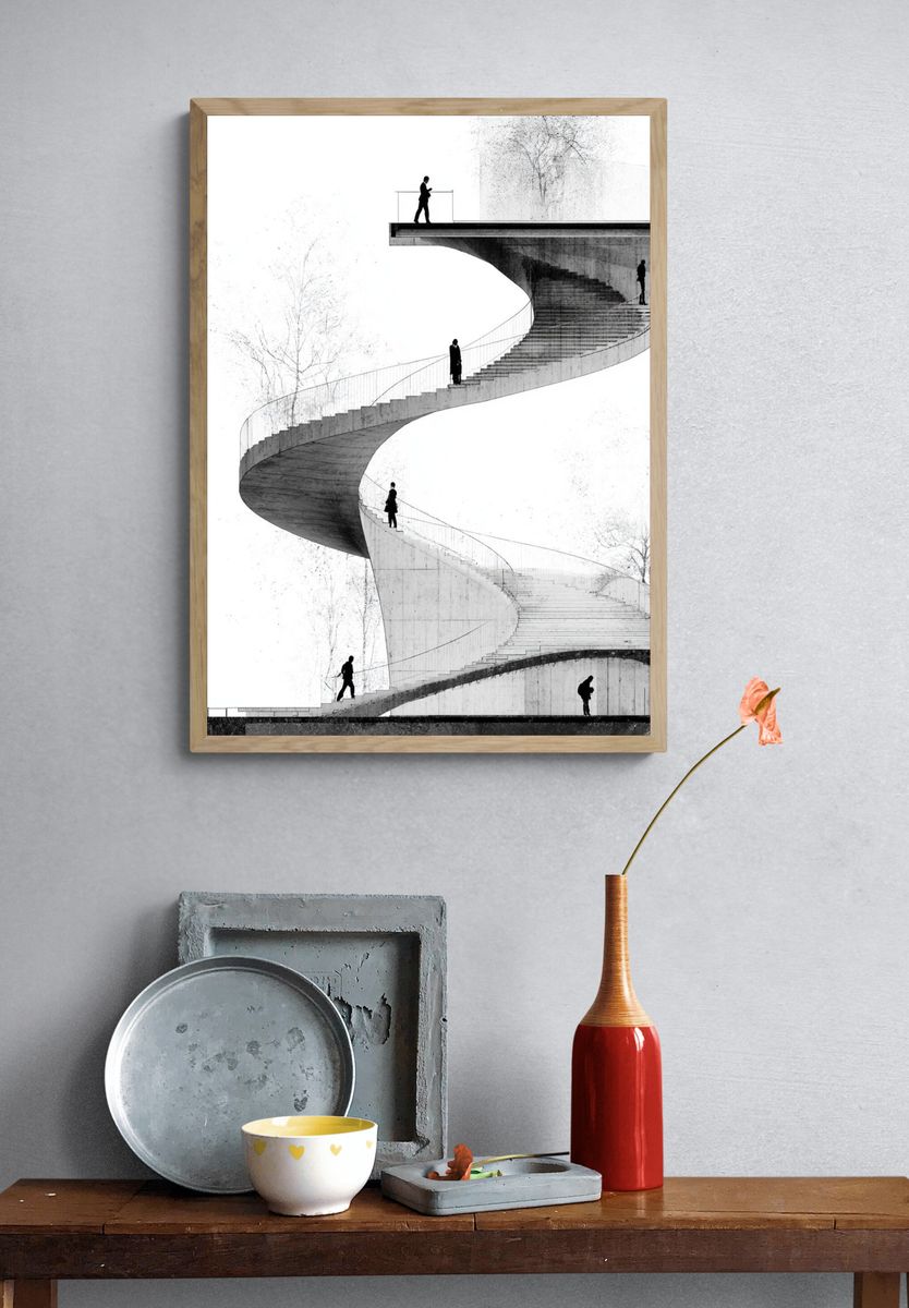 Spiral Staircase Architecture Print. — room view 3