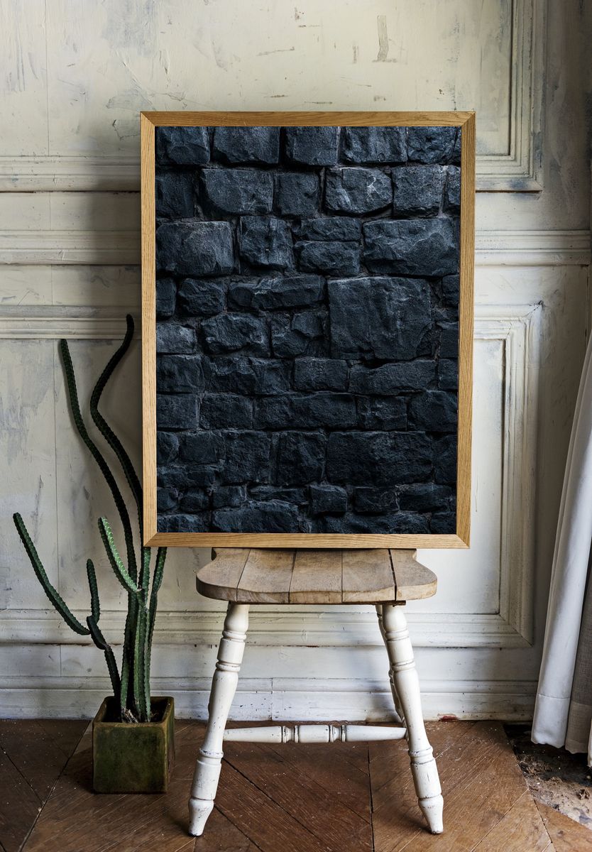 Dark Stone Wall Texture Print. — room view 1