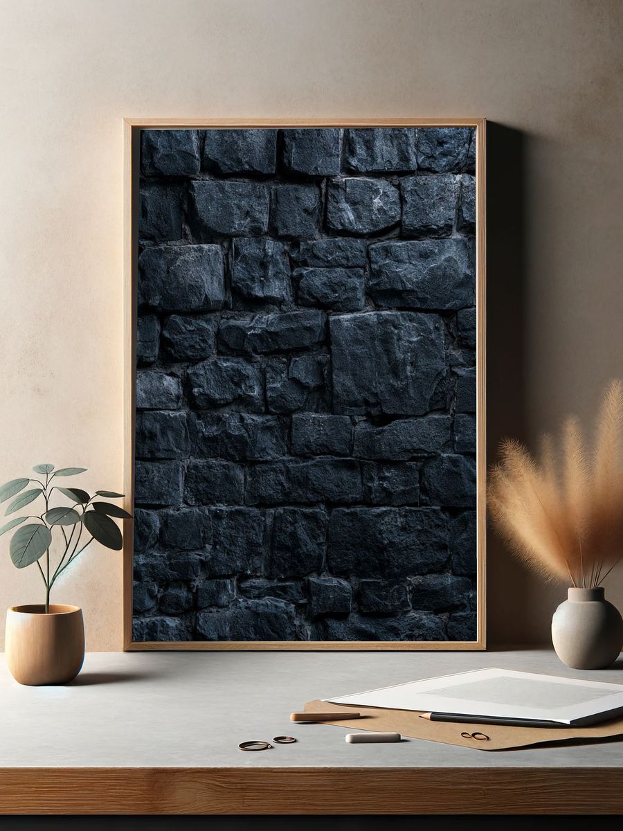Dark Stone Wall Texture Print. — room view 2