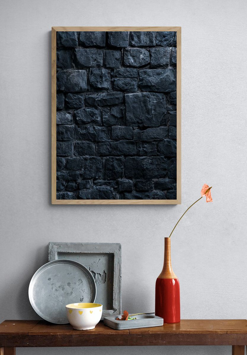 Dark Stone Wall Texture Print. — room view 3