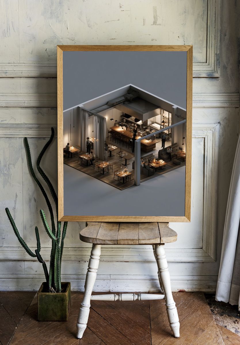 Modern Restaurant Interior Print. — room view 1