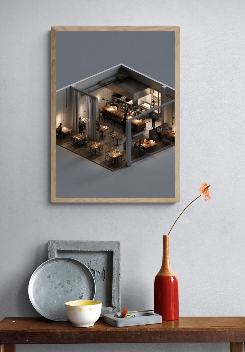 Modern Restaurant Interior Print. — room view 3