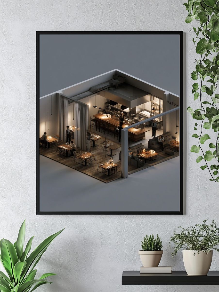 Modern Restaurant Interior Print. — room view 4