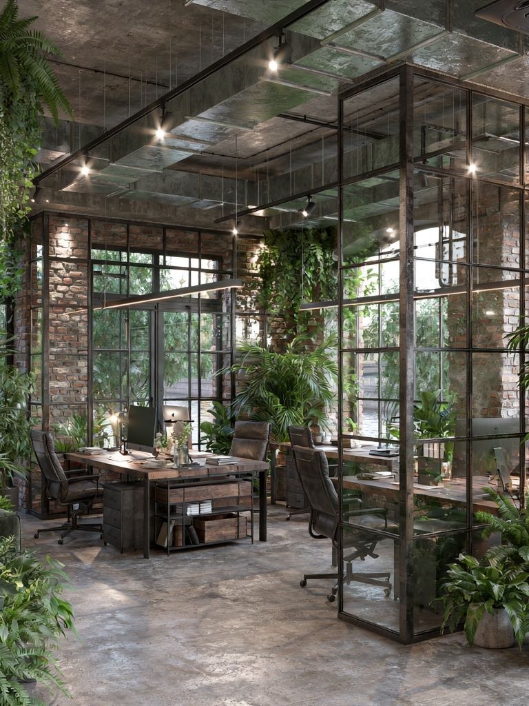 Industrial Green Office Interior Print. poster detail