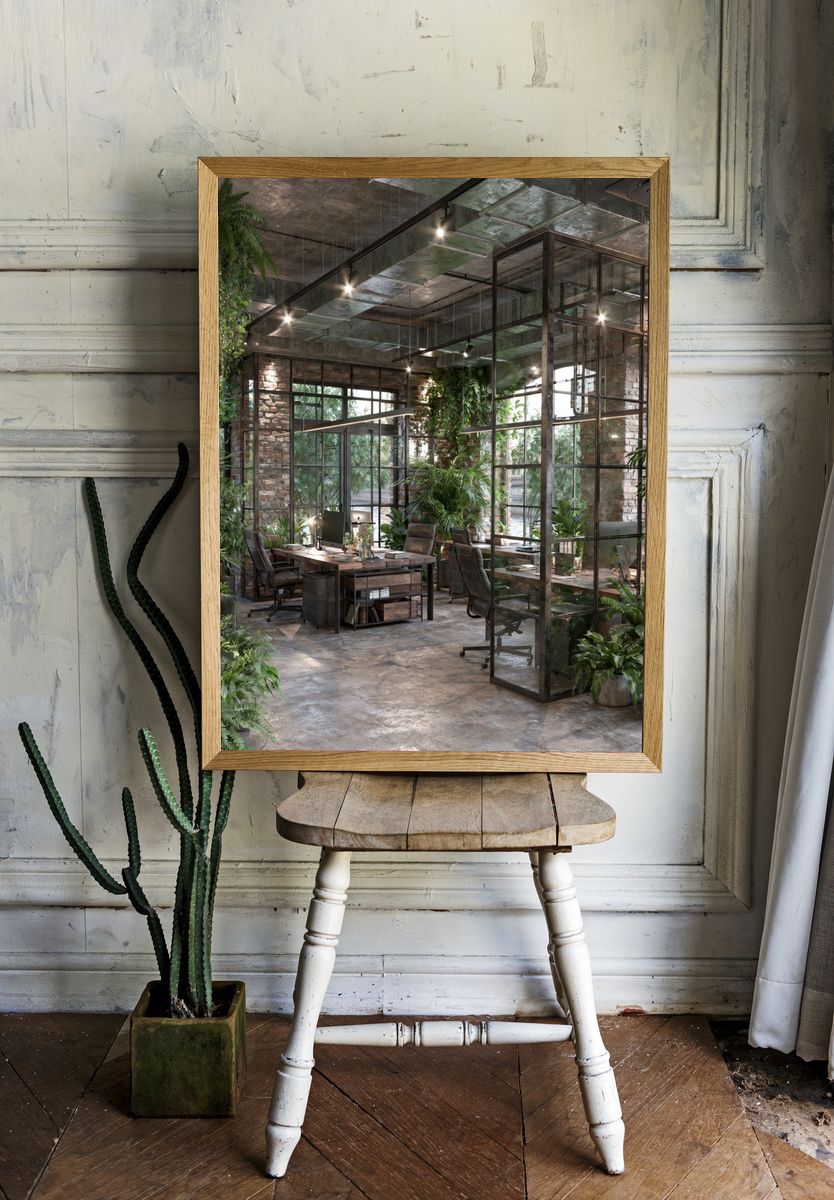 Industrial Green Office Interior Print. room preview