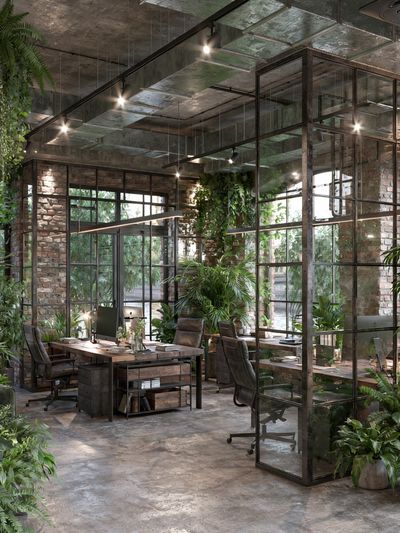 Industrial Green Office Interior Print. poster