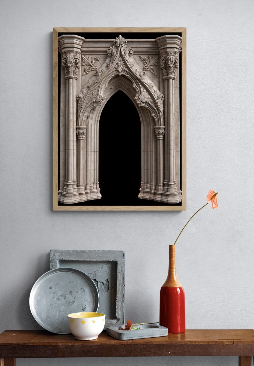 Gothic Stone Archway Architecture Print. — room view 3