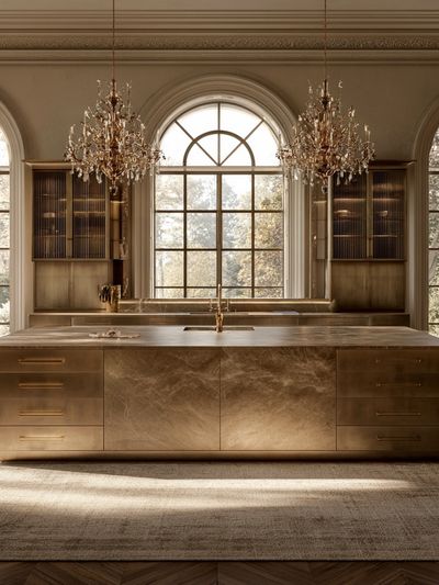 Luxury Brass Kitchen Interior Print.