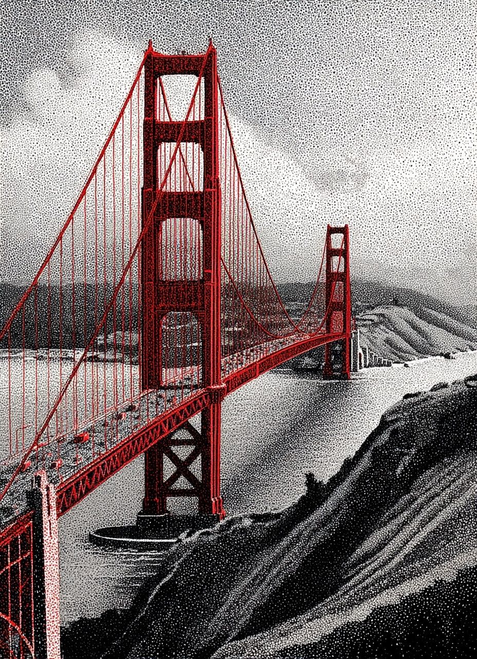 Golden Gate Bridge Halftone Poster. poster — architecture art