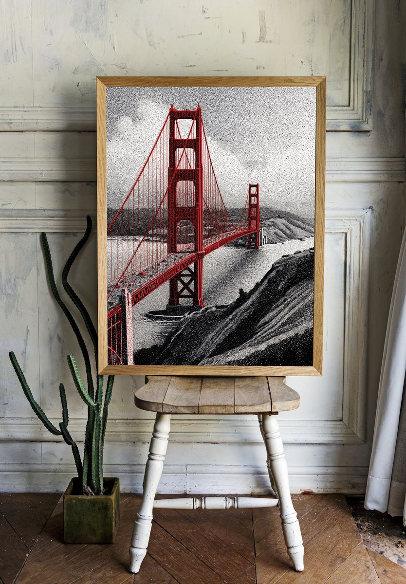 Golden Gate Bridge Halftone Poster. — room view 1