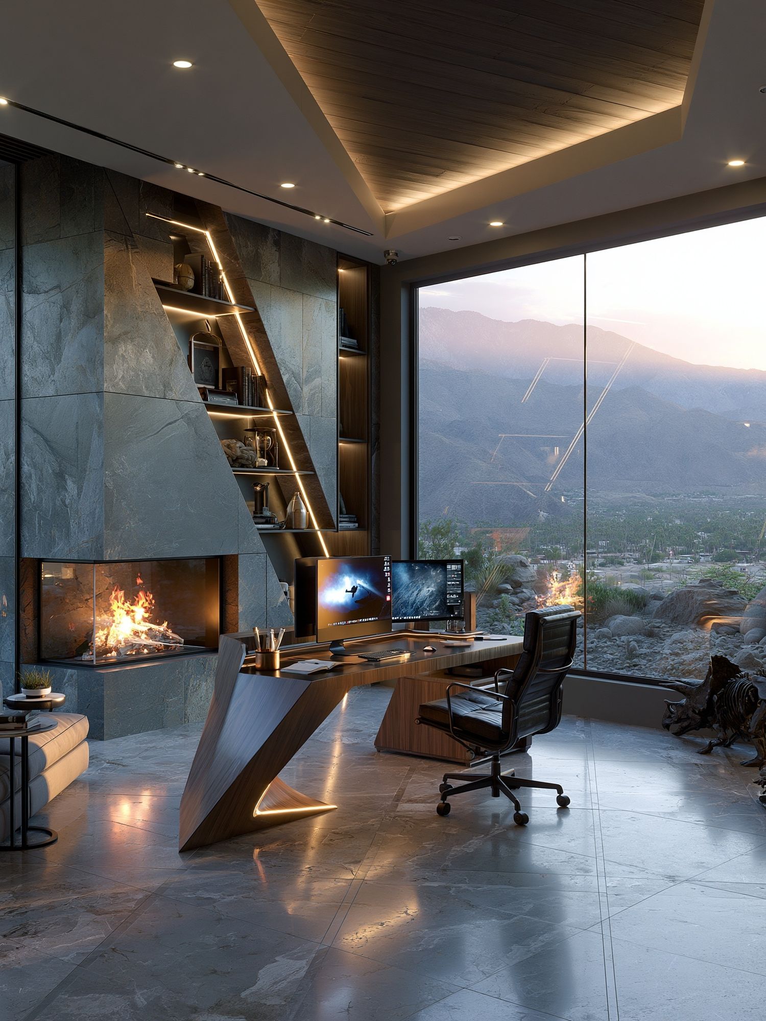 Modern Mountain Office Interior Poster. poster detail