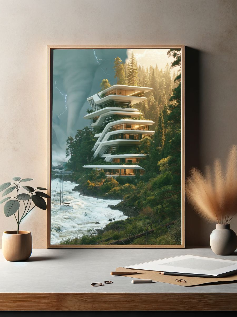 Futuristic Forest Villa Architecture Poster. — room view 2