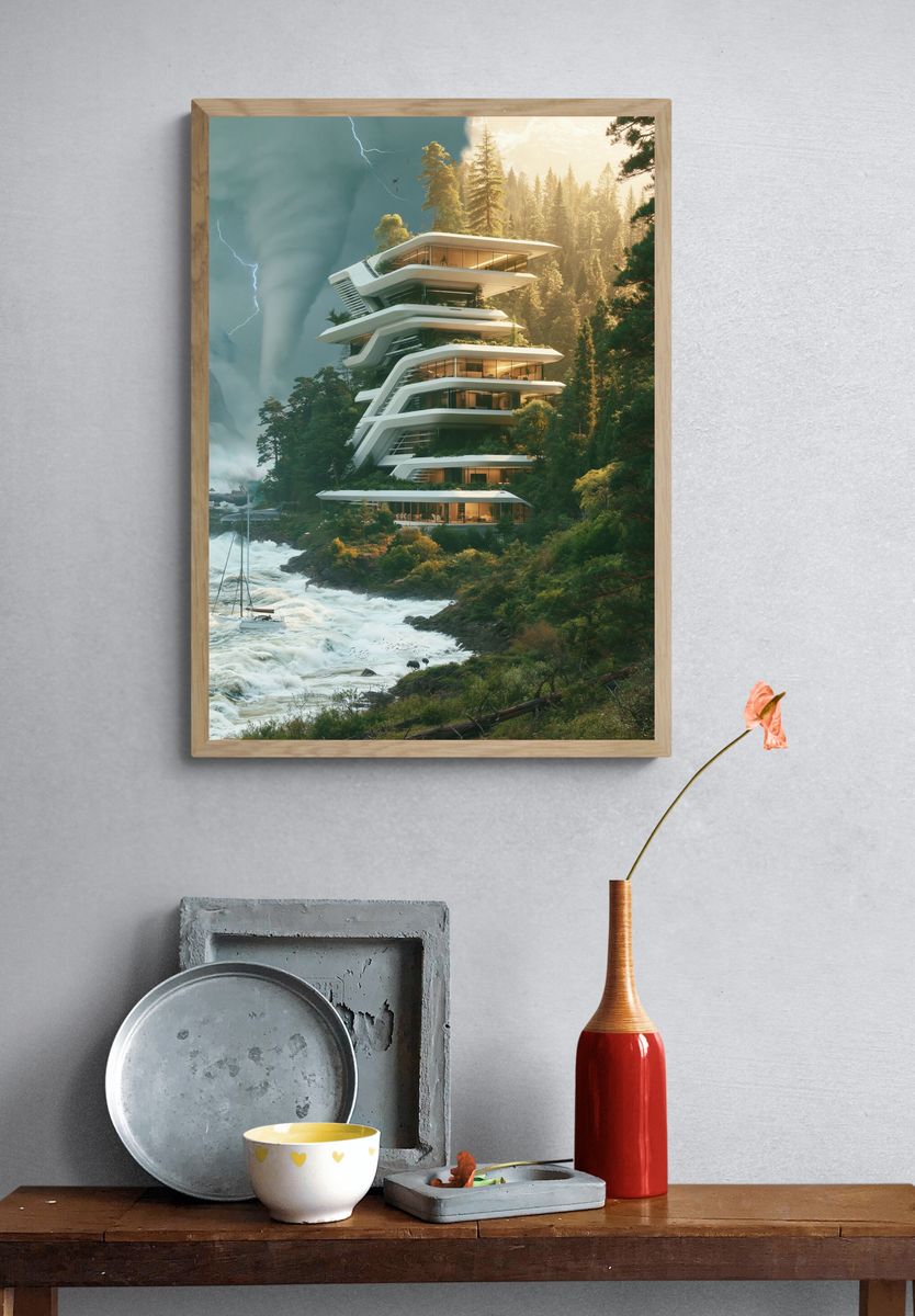 Futuristic Forest Villa Architecture Poster. — room view 3