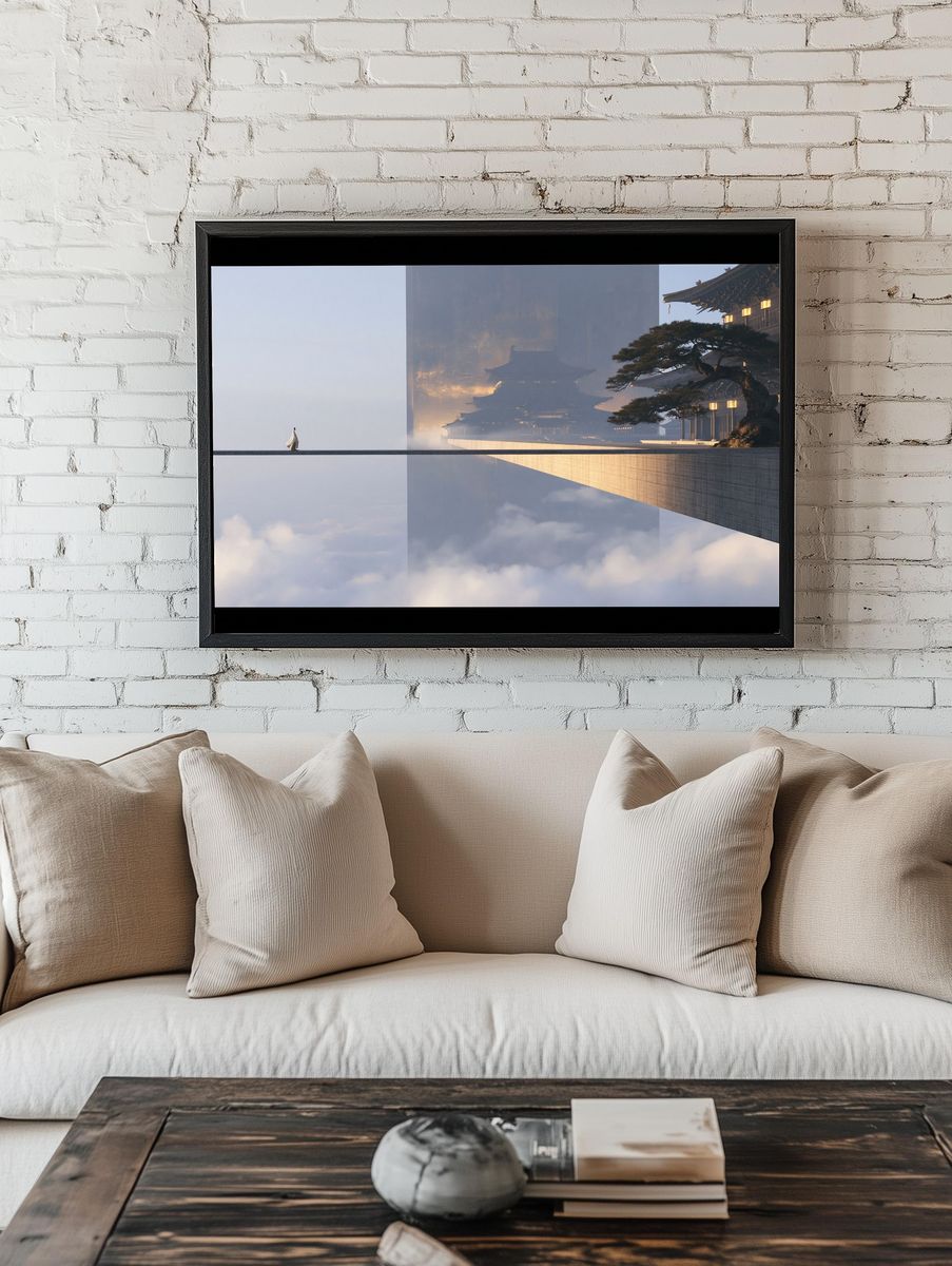 Floating Temple Bridge Photography Print. room preview