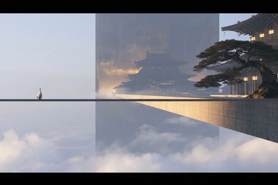 Floating Temple Bridge Photography Print. poster