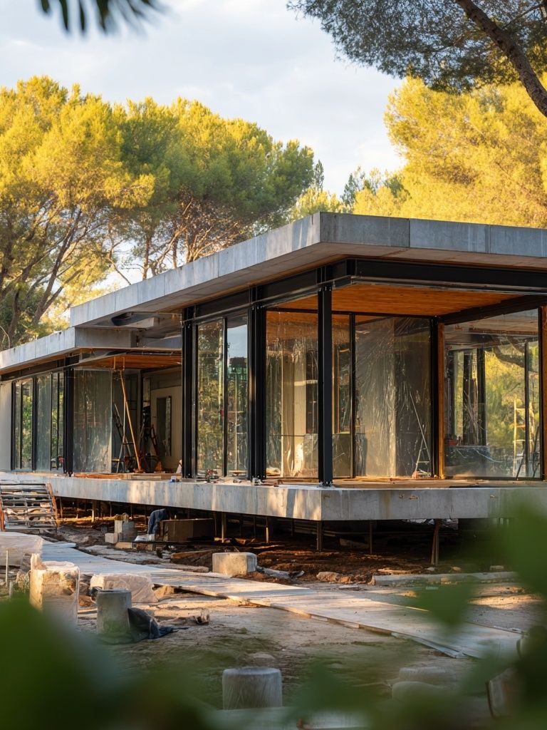 Modern Glass House in Pines Poster. poster detail