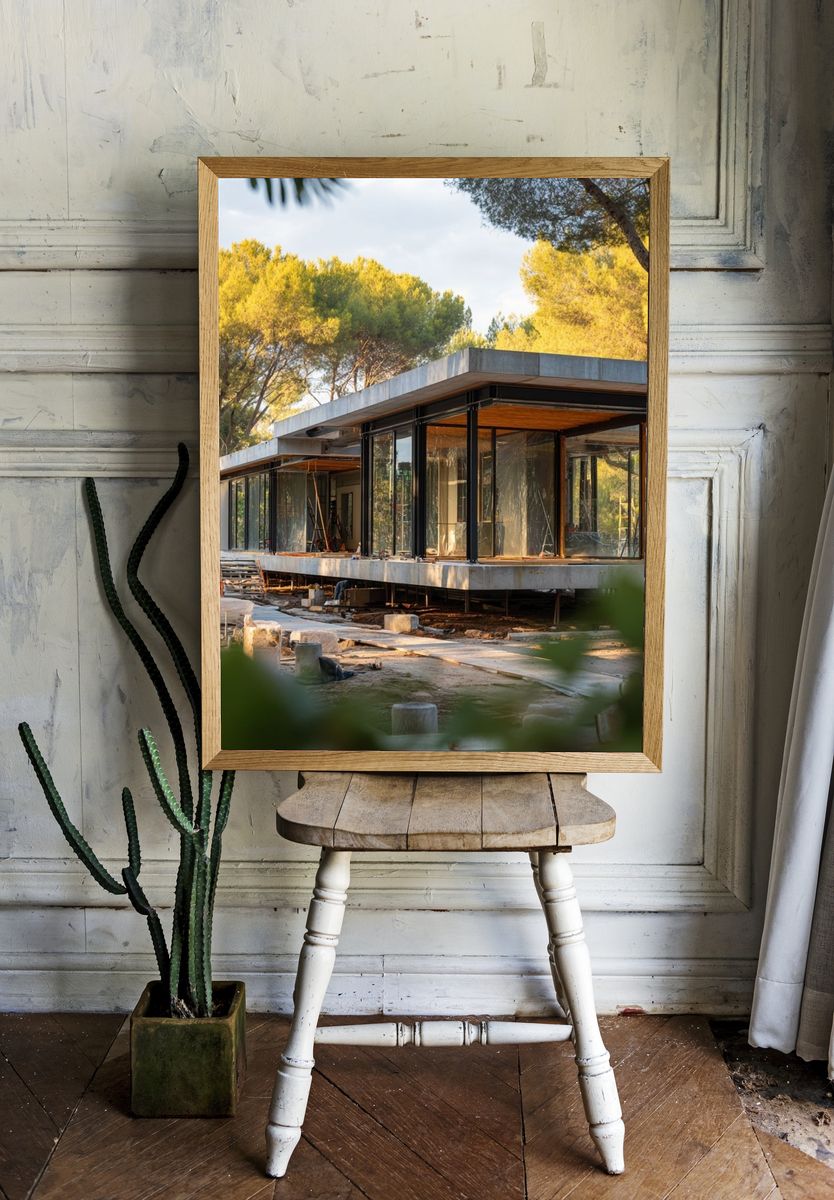 Modern Glass House in Pines Poster. room preview