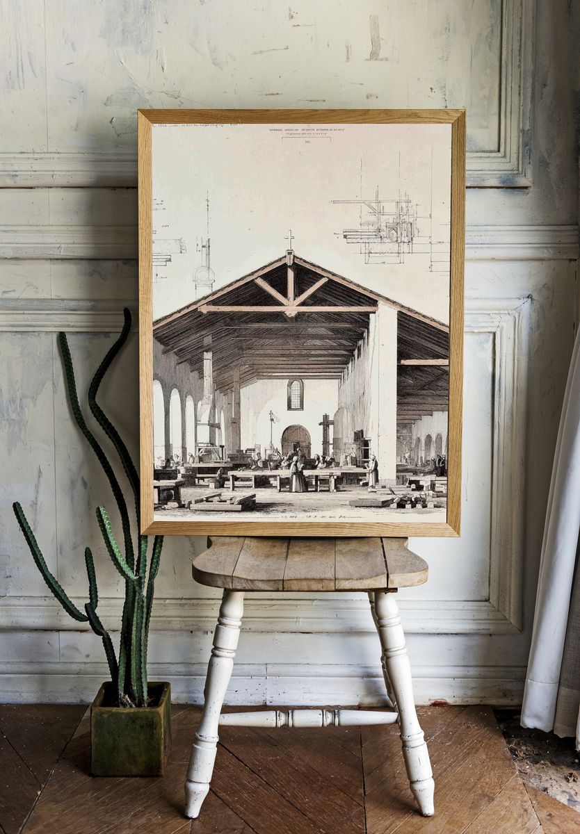 Architectural Church Interior Print. — room view 1