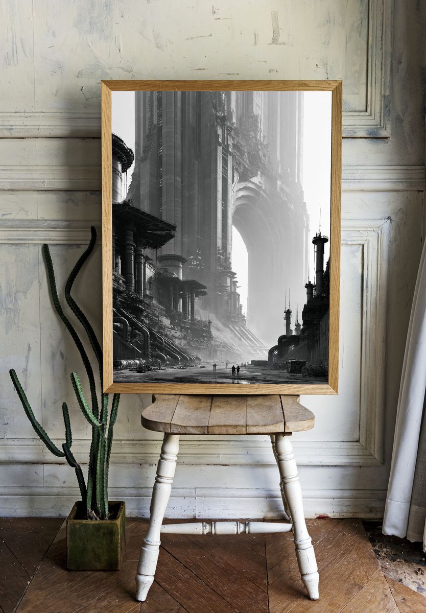 Futuristic Industrial Cityscape Print. room preview