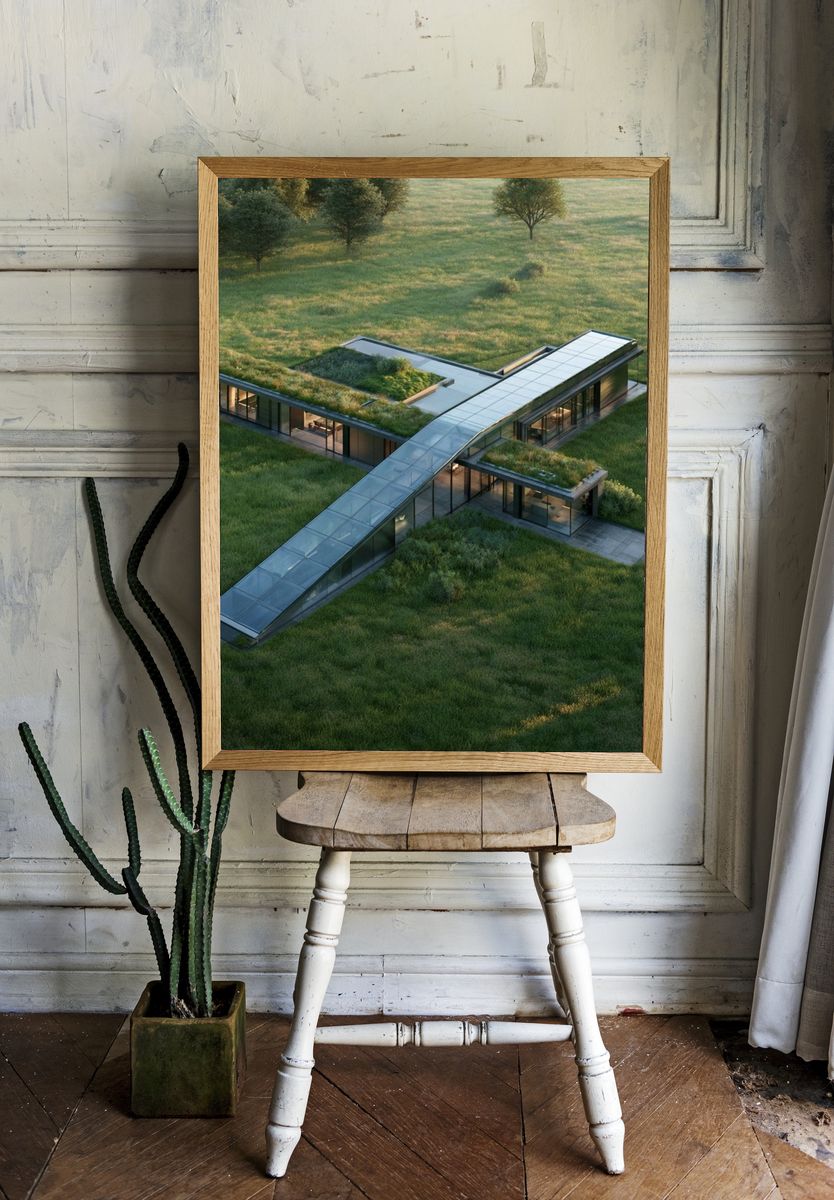 Modern Green Roof House Poster. — room view 1