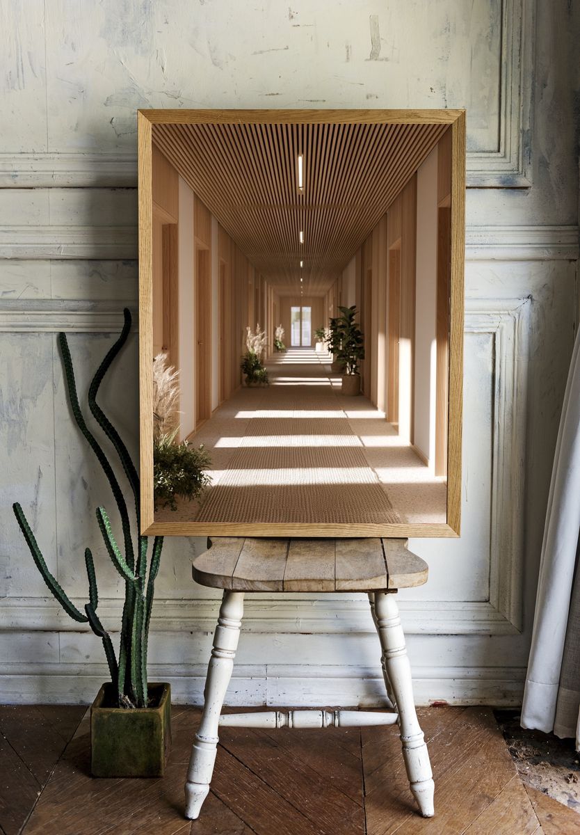 Minimalist Wooden Hallway Print. — room view 1