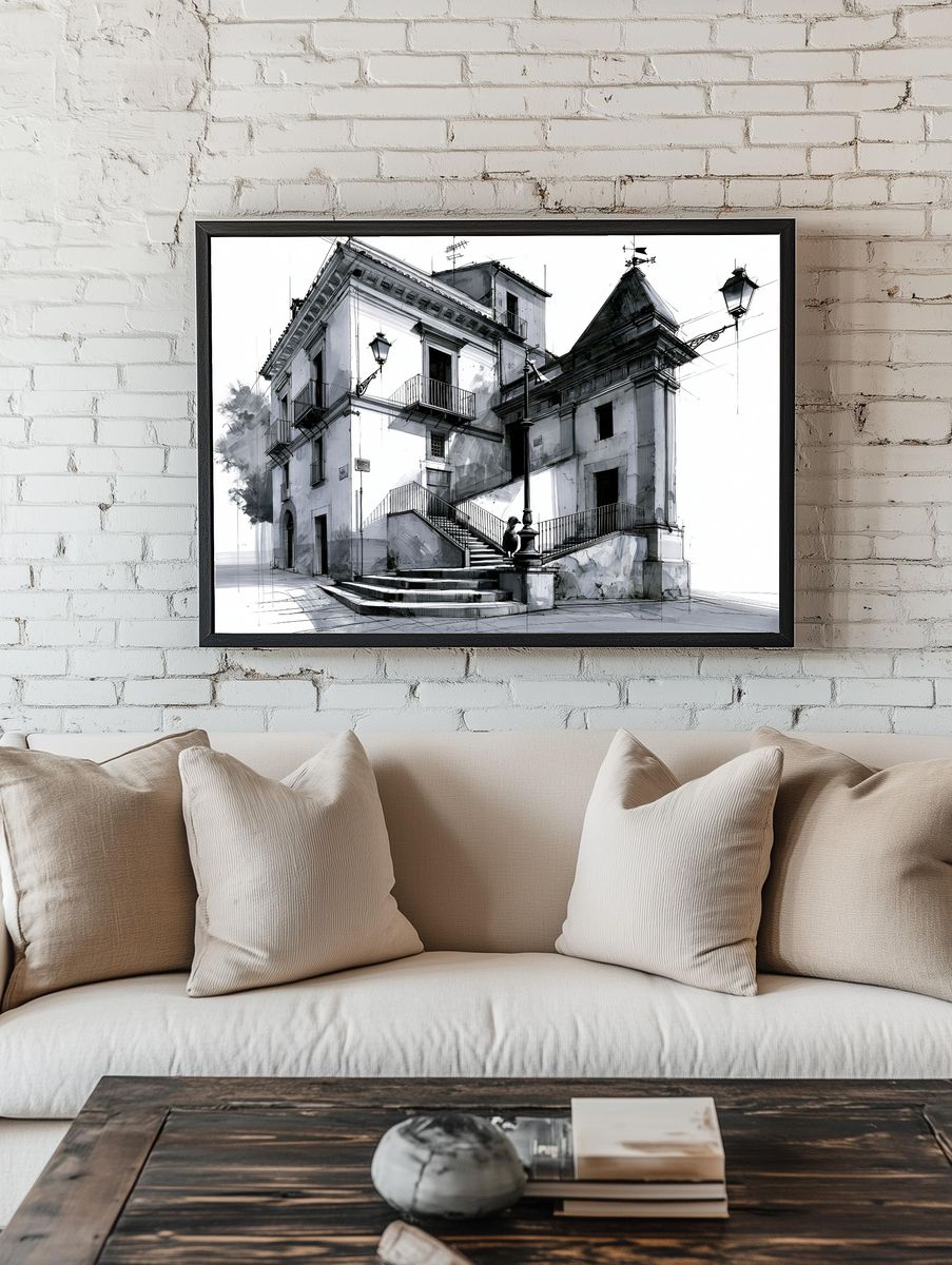Sketchy Italian Building Poster. room preview