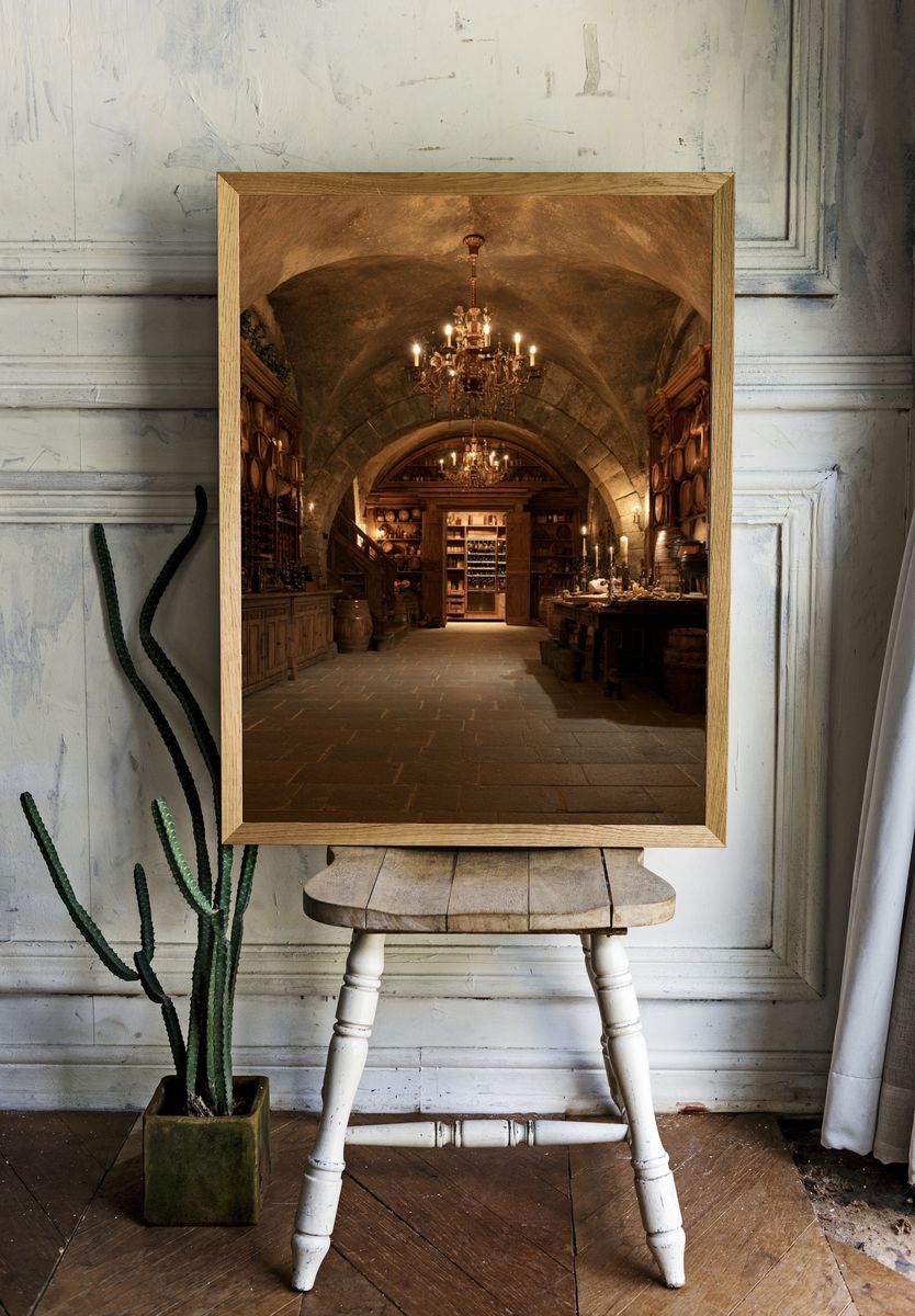 Candlelit Wine Cellar Interior Print. room preview